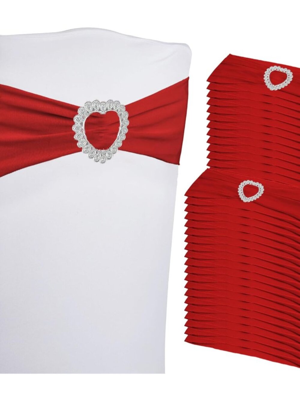 100PCS Spandex Stretch Red Chair Sashes Bows Universal Elastic Chair Cover Bands